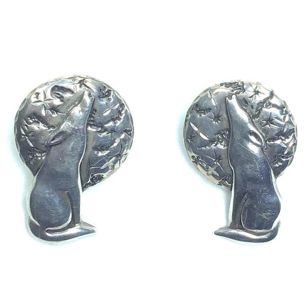 Southwestern Solid Sterling Silver Howling Wolf F… - image 1